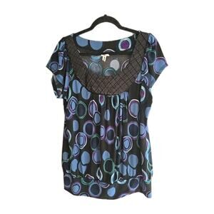 Vtg Y2k Preppy Heart Soul Blue Polka Dot Baby Doll Short Sleeve Top Womans 2X